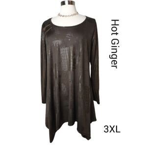 Hot Ginger Womens Tunic 3X Chocolate Rockstar Faux Leather Crocodile Print Retro